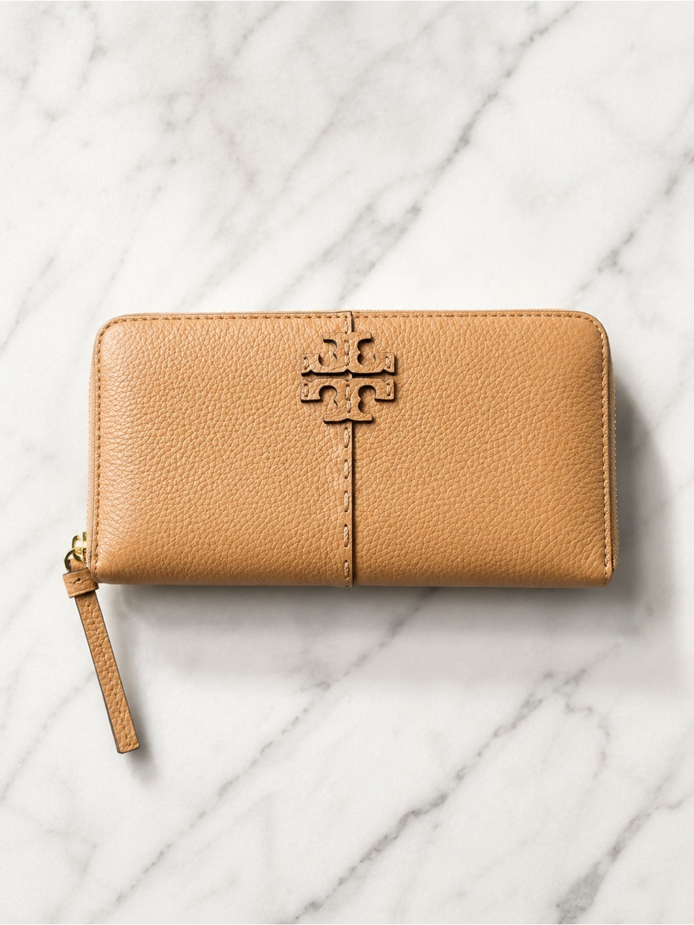 Tory Burch Pebbled Leather McGraw Zip Wallet -  color "Tiramisu".